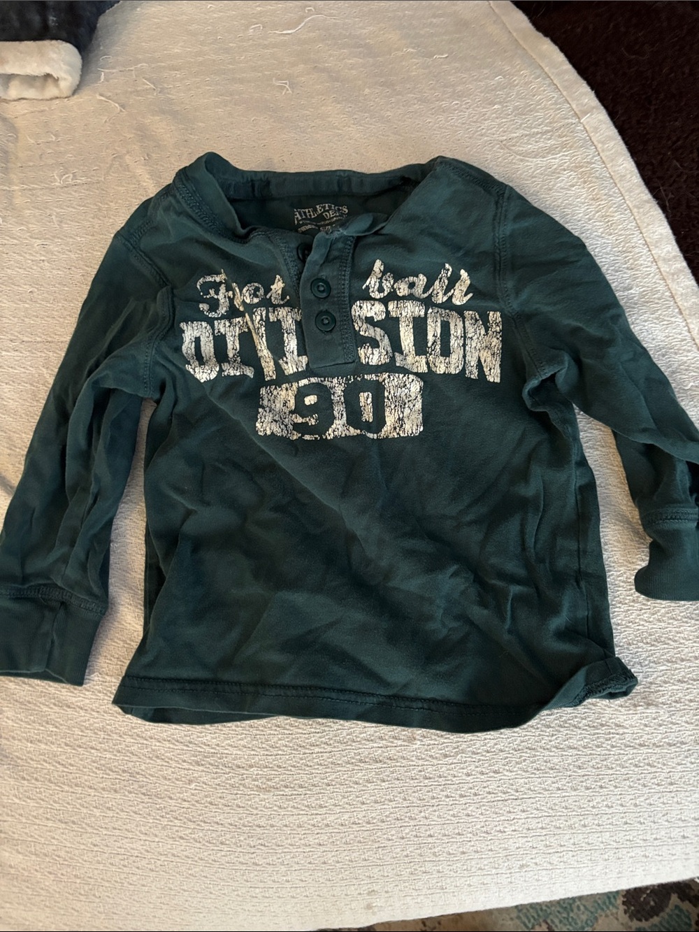 Boys Long-Sleeve Henley Top in Forest Green with Chest Graphic